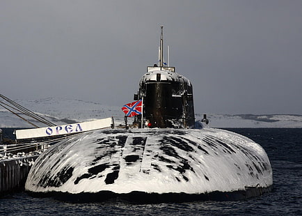 svart ubåt, hav, båt, marin, under vattnet, Ryssland, norr, 