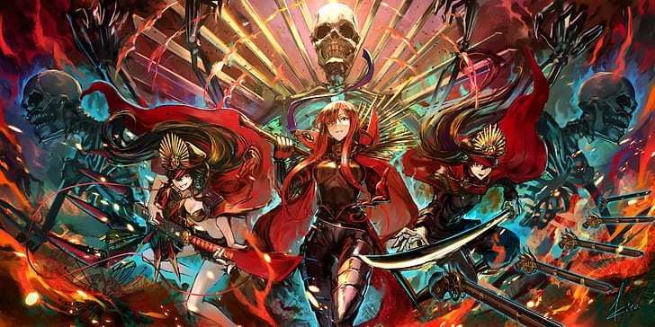 Fate Series, Fate / Grand Order, Oda Nobunaga (Fate / Grand Order), FGO, karya seni, seni digital, kerangka, pedang, Wallpaper HD