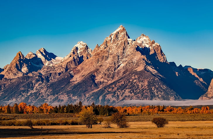 Grand Teton National Park, snow-covered mountain, United States, Wyoming, Travel, Nature, Colorful, Beautiful, Landscape, Autumn, Trees, Forest, Mountains, Woods, Outdoors, Holiday, Clouds, Fall, Scenic, Rural, Wilderness, Country, Vacation, grandteton, nationalpark, destinations, HD wallpaper