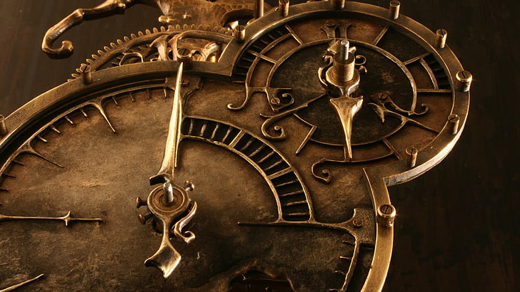 gold mechanical clock, clocks, HD wallpaper