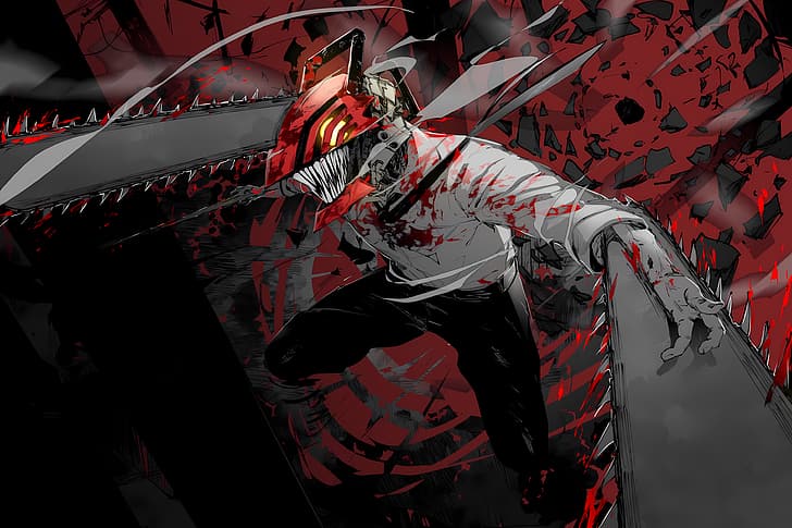 Chainsaw Man, vermelho, anime, HD papel de parede