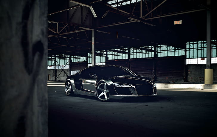 Audi, R8, cromo, negro, Cw-5, negro mate, Fondo de pantalla HD