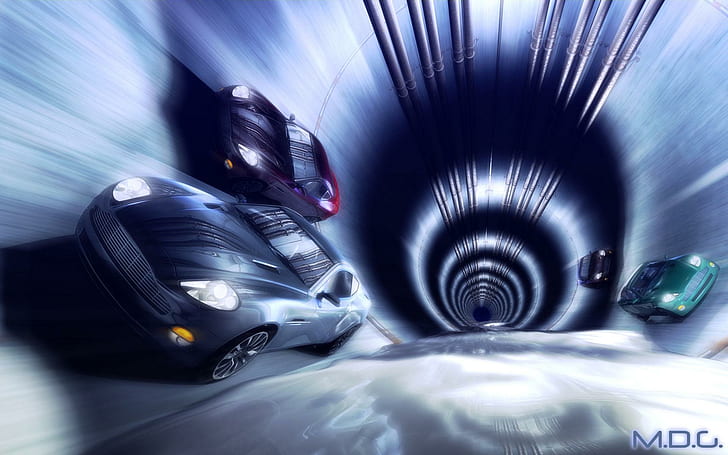 Sewer Race, lights, pipes, cars, tunnel, HD wallpaper