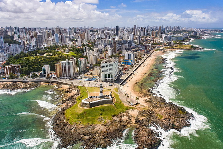 bahia, brasil, ciudad, edificios, mar, salvador, HD papel de parede