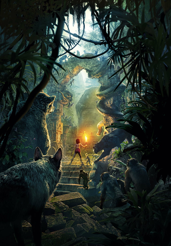 Plakat Księgi dżungli, Księga dżungli, filmy z 2016 r, Tapety HD, tapety na telefon