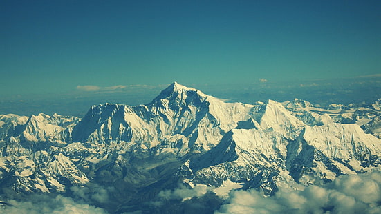 flygfotografering, Asien, Himalaya, National Park, Sagarmatha National Park, Chomolungma, Himalaya, Himalaya, sluttning, moln, Mount Everest, topp, dagtid, Everest, ås, massiv, himmel, berg, bergskedja, HD tapet HD wallpaper
