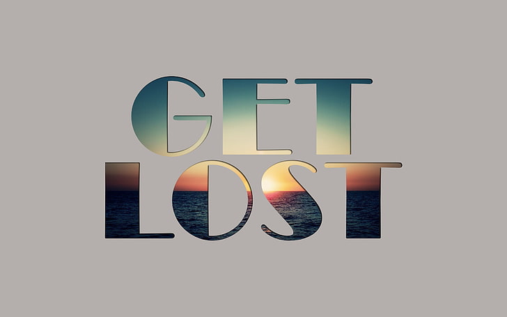 Get Lost logo, peaceful, sea, sunset, calm, simple, HD wallpaper