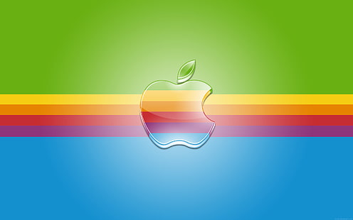 色とりどりのアップルロゴ、ストリップ、アップル、虹、ロゴ、 HDデスクトップの壁紙 HD wallpaper