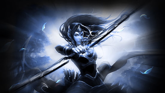 illustration de l'archer, Dota 2, Mirana, désaturée, Fond d'écran HD HD wallpaper