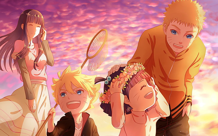 Naruto anime wallpaper digital, gadis, anak-anak, pria, naruto, anime, seni, Hyuuga Hinata, Uzumaki Naruto, himawari uzumaki, Wallpaper HD