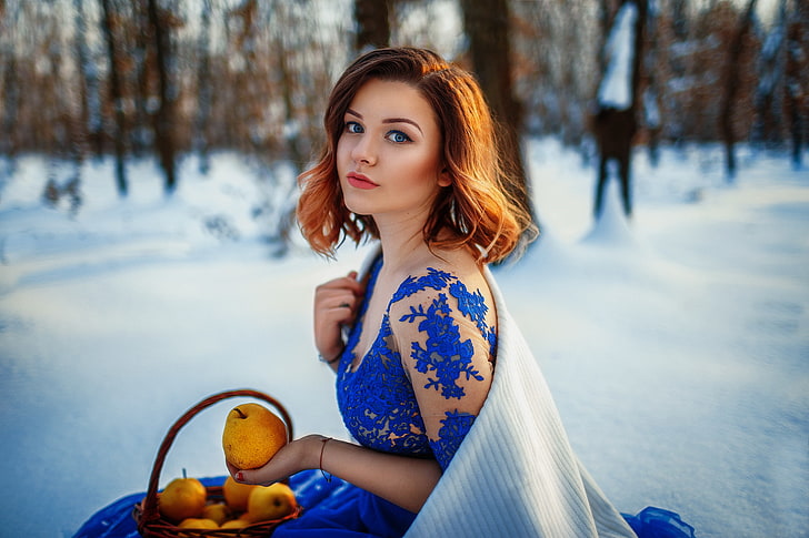 mujer, nieve, modelo, invierno, Fondo de pantalla HD