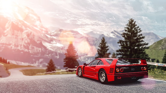 красный Ferrari F40 купе, Gran Turismo 6, Gran Turismo, Ferrari, Ferrari F40, видеоигры, HD обои HD wallpaper