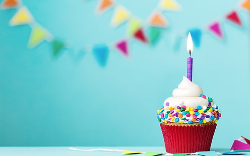 compleanno, candela, cupcake, Sfondo HD HD wallpaper