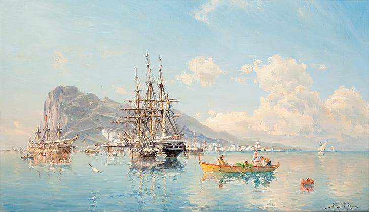 barril, fondeado, Herman Gustav de Sillen, la fragata sueca, en las carreteras de Gibraltar, Fondo de pantalla HD