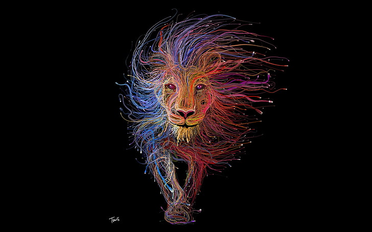 lila och rosa lejonmålning, fantasidjur, lejon, konstnärliga, färgglada, färger, HD tapet