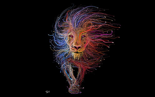 Фиолетовый и розовый рисунок льва, Фантастические животные, Лев, Художественный, Красочный, Цвета, HD обои HD wallpaper