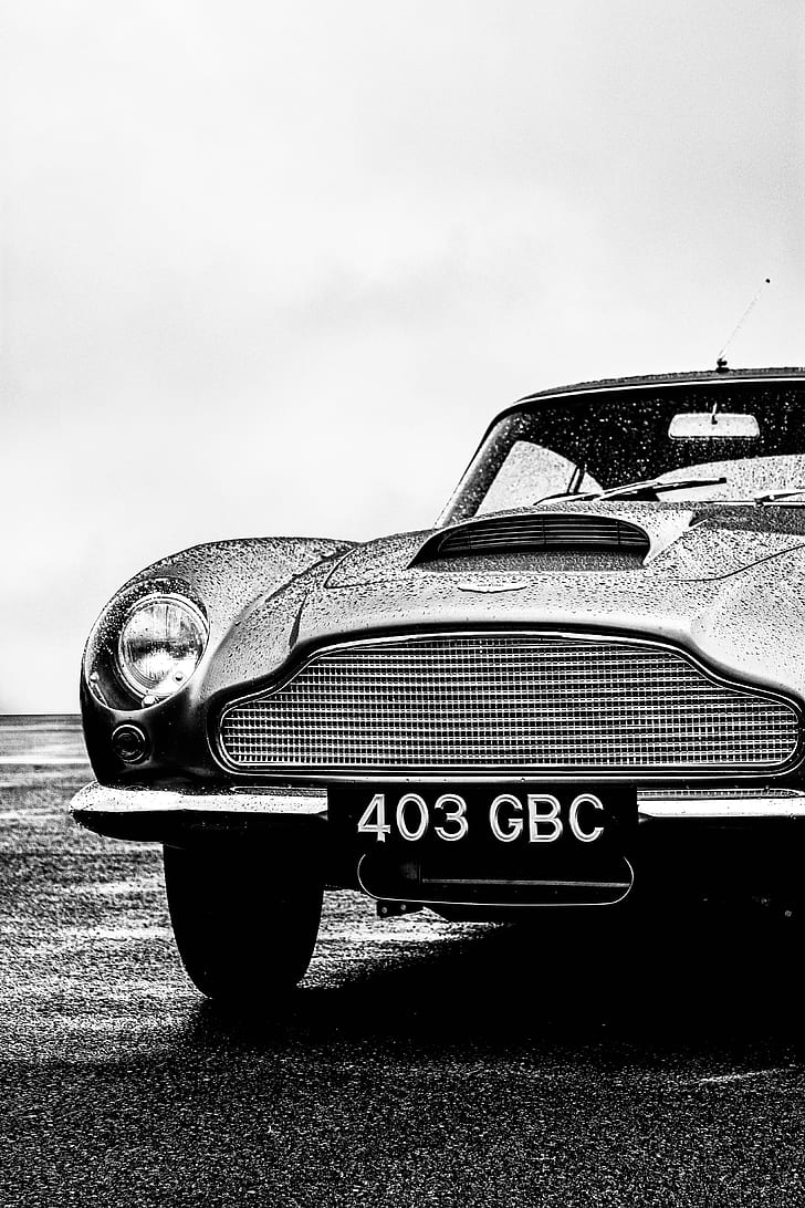 Aston Martin DB5, svartvitt, fotografi, HD tapet, telefon tapet