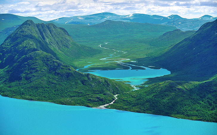 sea, river, mountains, nature, Besseggen, Norway, HD wallpaper