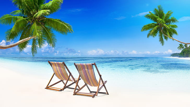 mer, nature, plage, été, ciel bleu, palmier, vacances, mer, nature, plage, été, ciel bleu, palmier, vacances, Fond d'écran HD