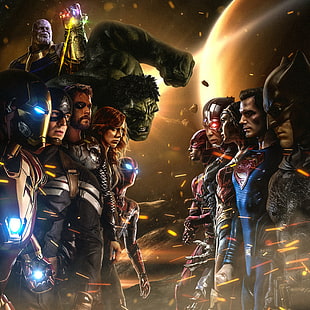 Iron Man, Captain America, Thor, Black Widow, Spider-Man, Thanos, Flash, Wonder Woman, Superman, Batman, Marvel Super Heroes, DC Super Heroes, HD, Wallpaper HD HD wallpaper