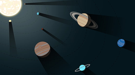 Digitale Kunst Geometrie Minimalismus Sonnensystem Sonne Erde Quecksilber Venus Jupiter Saturn Uranus Neptun Pluto Raum Universum Sonnenlicht Schatten, HD-Hintergrundbild HD wallpaper