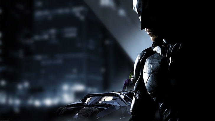 Batman, The Dark Knight, Batmobile, Joker, HD wallpaper