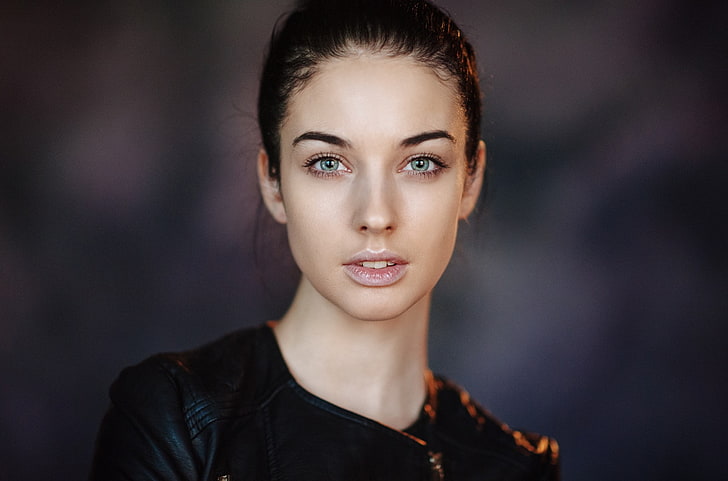 Alla Berger, women, model, face, portrait, Maxim Maximov, leather jackets, HD wallpaper