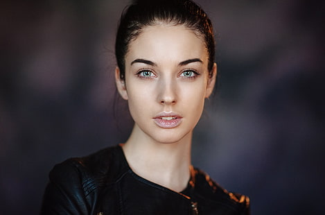 Alla Berger, wanita, model, wajah, potret, Maxim Maximov, jaket kulit, Wallpaper HD HD wallpaper