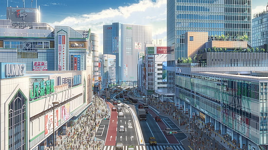 Makoto Shinkai, Kimi no Na Wa, pejzaż miejski, Tapety HD HD wallpaper