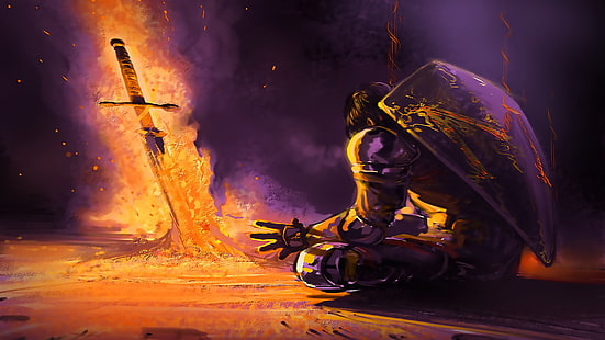 hombre blindado con fondo de pantalla de espada, caballero, Dark Souls, Dark Souls II, Fondo de pantalla HD HD wallpaper