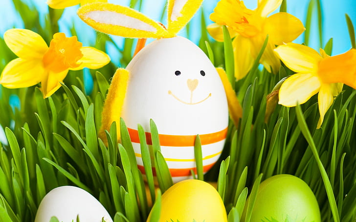 2014 lächelndes Osterei, Charakterfoto des weißen Eies, Ostereier, 2014 Ostereier, Ostern 2014, Ostern 2014, HD-Hintergrundbild