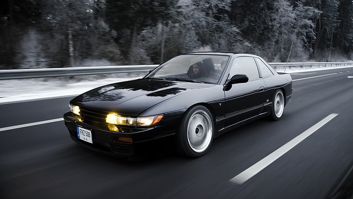 coupé noir, Nissan, Silvia, S13, Japon, JDM, hiver, photographie, Fond d'écran HD