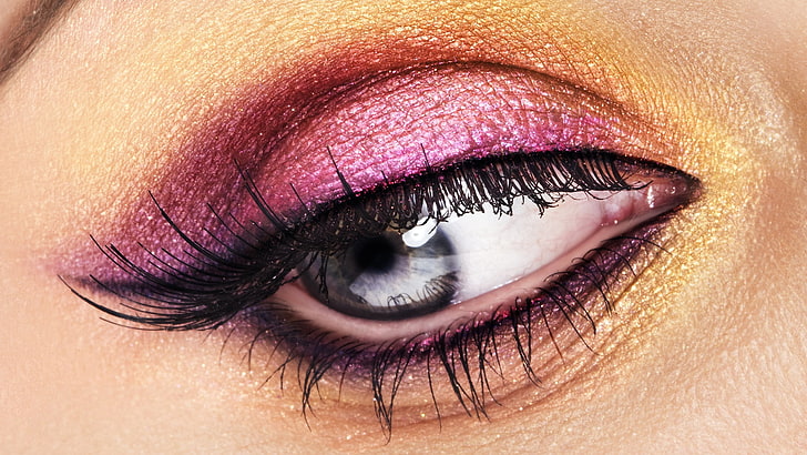 ظلال العيون الوردي ، العيون ، الرموش ، المكياج ، البريق، خلفية HD