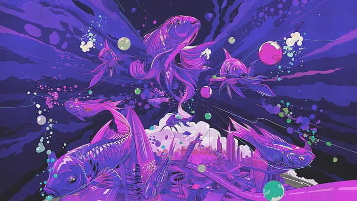 bawah air, ungu, ikan, Wallpaper HD