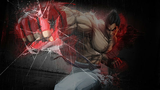 verre brisé, sac de boxe, Tekken, Kazuya Mishima, Fond d'écran HD HD wallpaper