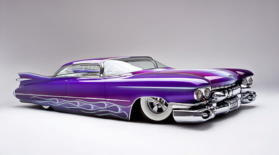 1959 Cadillac Custom, классическое фиолетовое купе, Автомобили, Cadillac, bugatti автомобили обои, автомобиль, HD обои HD wallpaper