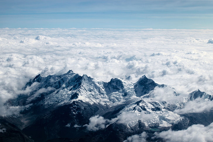 ośnieżona góra, góry, śnieg, chmury, zaśnieżony szczyt, Tapety HD