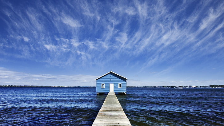 graues Dock, Fotografie, Natur, Landschaft, Wasser, Meer, Haus, Pier, HD-Hintergrundbild