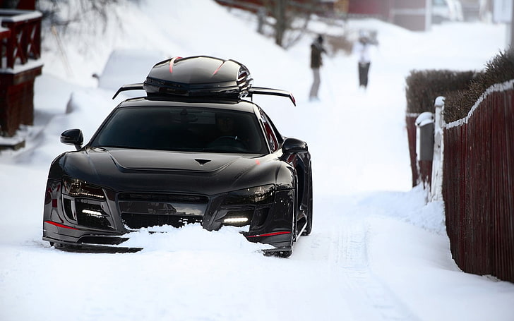 снег Audi R8 черный автомобили Джон Олссон PPI бритвы гтп 1680x1050 Автомобили Audi HD Art, снег, Audi R8, HD обои