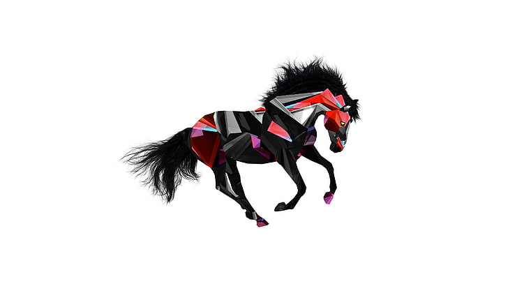 Ilustración de caballo negro y rojo, animales, facetas, caballo, arte digital, Justin Maller, Fondo de pantalla HD