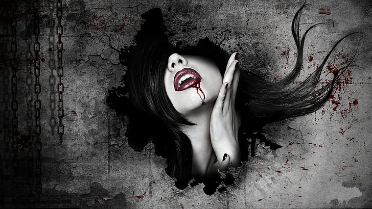 1920x1080 px arte sangre cara oscura fantasía gótica horror vampiros mujeres naturaleza árboles HD arte, arte, cara, fantasía, oscuro, mujeres, sangre, vampiros, gótico, horror, 1920x1080 px, Fondo de pantalla HD