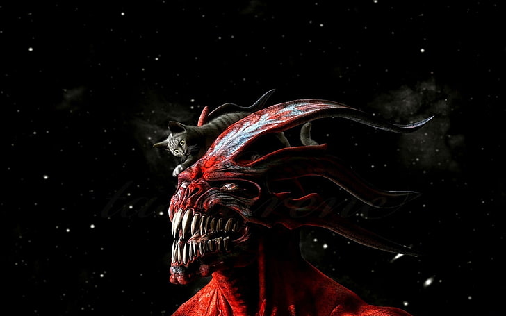 иллюстрация красного дьявола, сюрреалистический, произведение искусства, HD обои