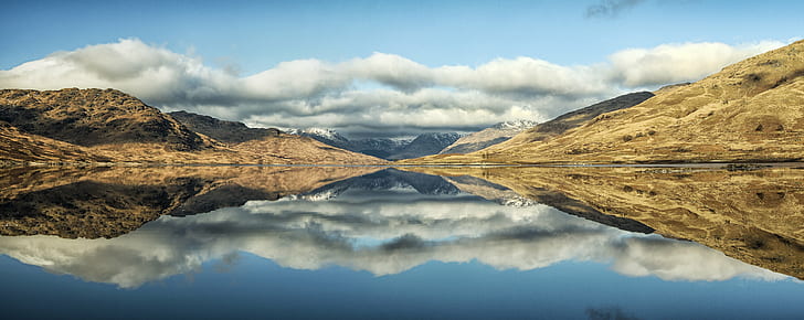 landskap landfotografering, Loch, Trossachs, landskap, land, fotografi, lugn, moln, högländerna, morgon, fredlig, reflektion, reflektioner, skotland, berg, natur, natur, utomhus, bergstopp, sjö, resa, himalaya, HD tapet