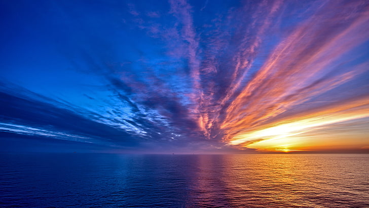 badan air, awan, langit, matahari terbit, Wallpaper HD