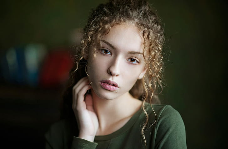 women, model, face, portrait, curly hair, Lisa Alexanina, HD wallpaper