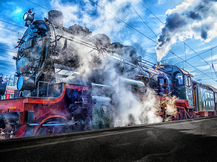 tren, locomotora a vapor, vehículo, tren a vapor, Fondo de pantalla HD