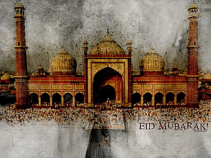 Eid Mubarak, beyaz ve kahverengi cami fotoğrafı, Festivaller / Tatil, Bayram, HD masaüstü duvar kağıdı HD wallpaper