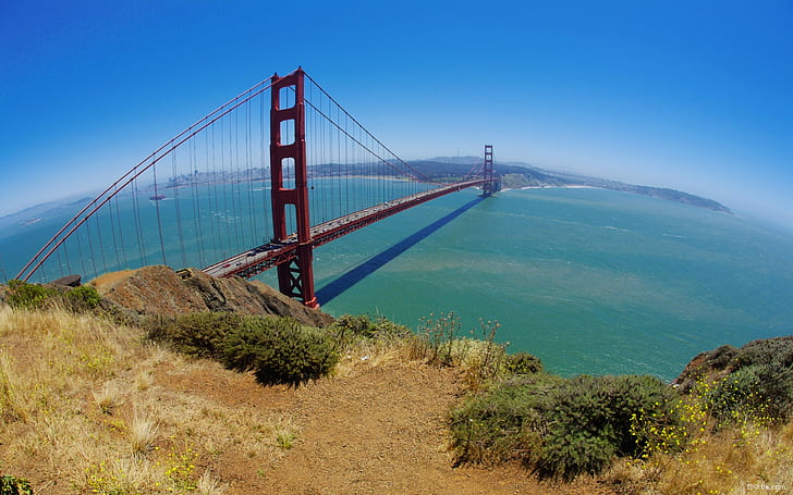 San Francisco, Golden Bridge, Golden Gate Bridge, morze, panorama, most, USA, krajobraz, woda, niebo, Tapety HD