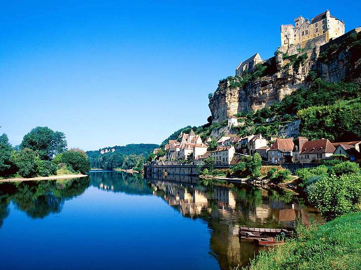 Rio Beynac Dordogne França, França, rio, beynac, dordogne, HD papel de parede