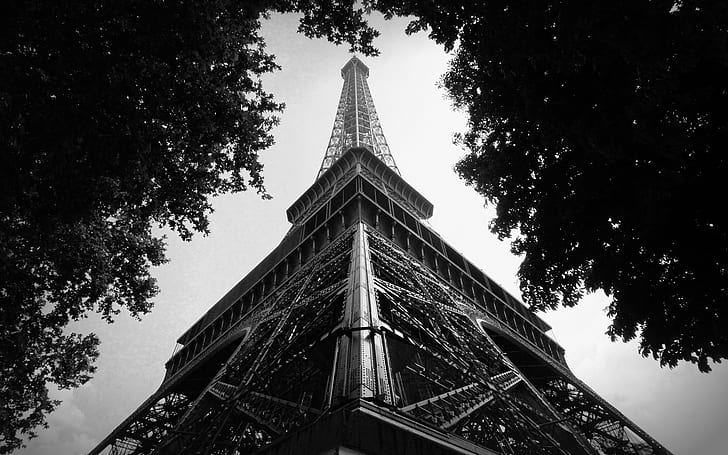 Wieża Eiffla Paryż BW HD, wieża eiffla, bw, architektura, wieża, paryż, eiffel, Tapety HD